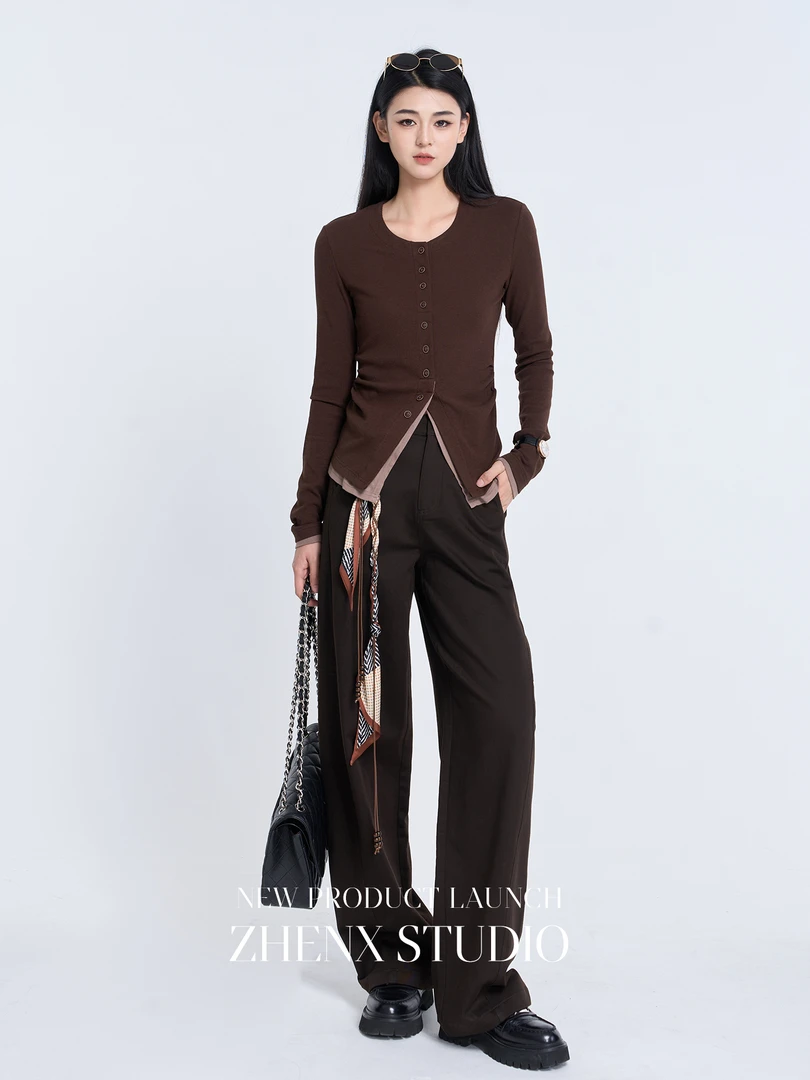 ZHENXI【秋日特调】高个子穿搭假两件显瘦撞色打底针织衫25QDAA0028