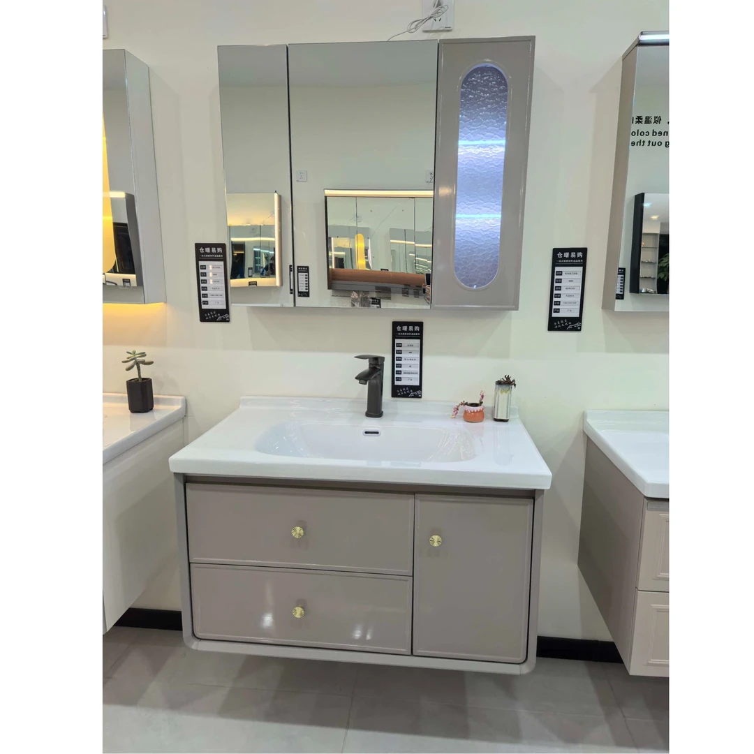 {展厅实拍}奶油风全桉实木浴室柜组合卫生间洗手洗脸盆洗漱台