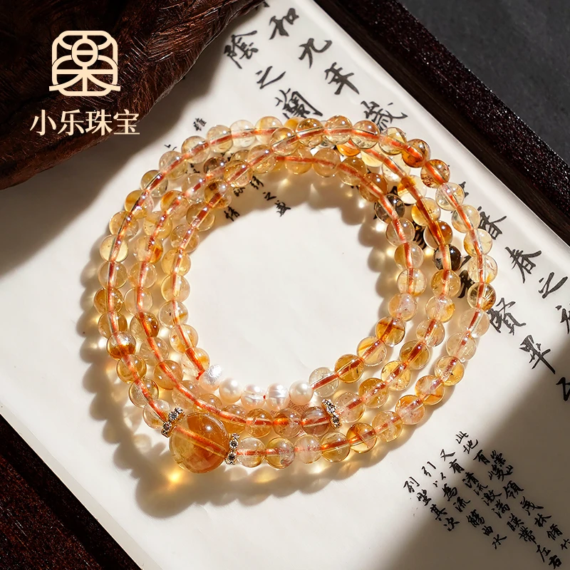 原创设计简约三圈黄塔晶淡水珍珠手工手链手串多样性发一-9642