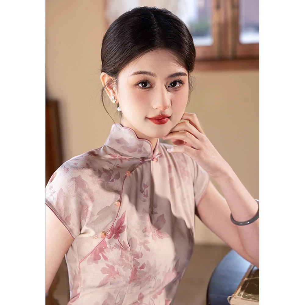 1027粉色旗袍2025新款改良年轻款少女新中式连衣裙夏季复古气质