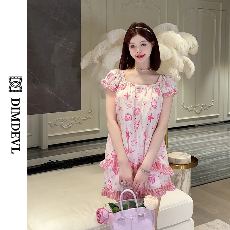 DIMDEVL/汀黛粉色海洋柔光缎短袖短裤夏季薄款睡衣家居服套装女