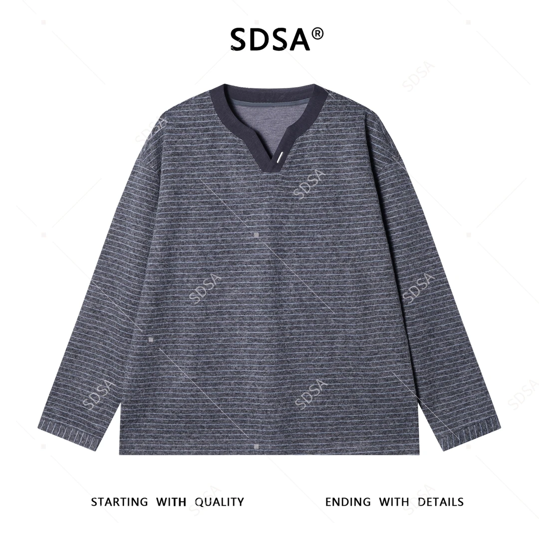 SDSA男士秋冬新款痞帅男装拼接撞色条纹领卫衣百搭时尚套头上衣