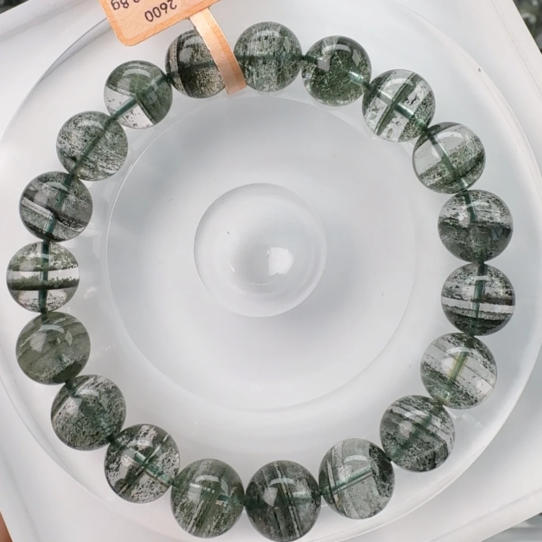 水晶手链未镶嵌天然绿幽灵千层毕业级
