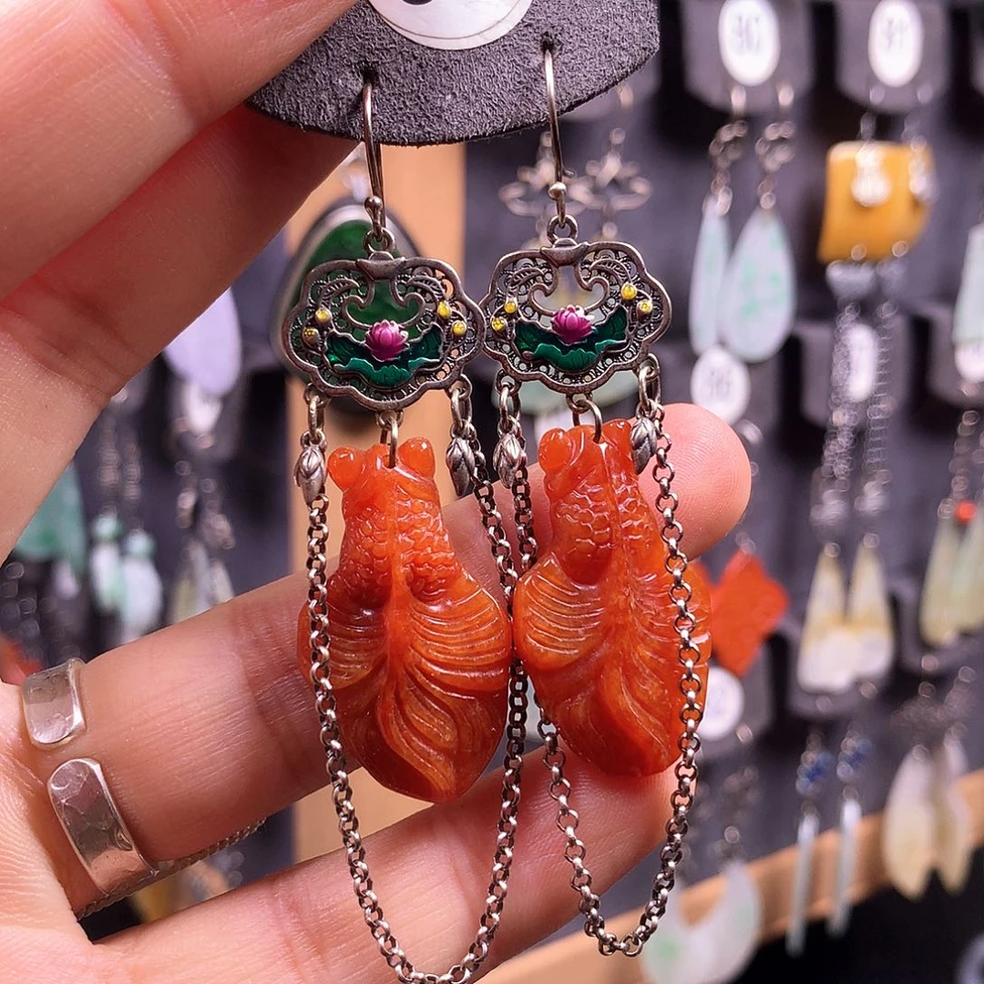 银S925镶嵌翡翠耳饰凤**