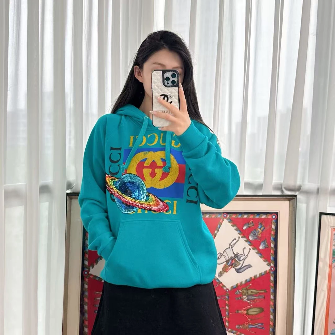 95新 GUCCI/古驰 麦殿/长款卫衣XS码绿色/250511VHHYYA1