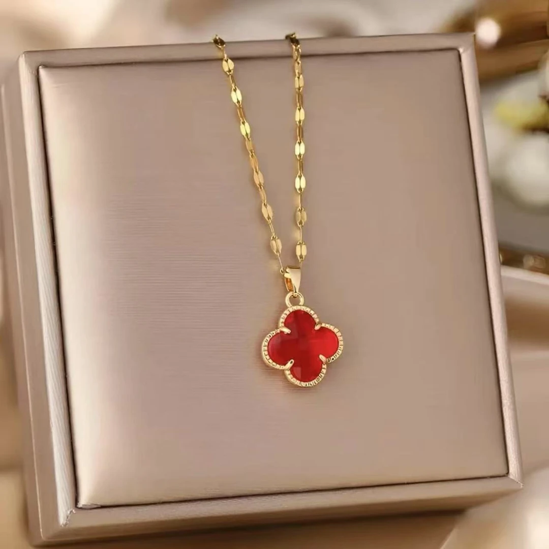 钛钢项链 幸运草下极简风女双面时尚气质素款经典o字链