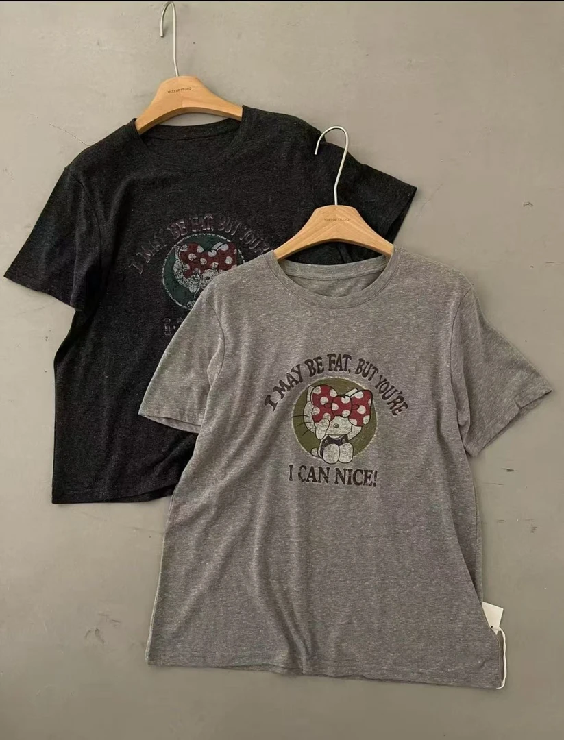 MEET#韩版做旧KT印花短袖T#5526