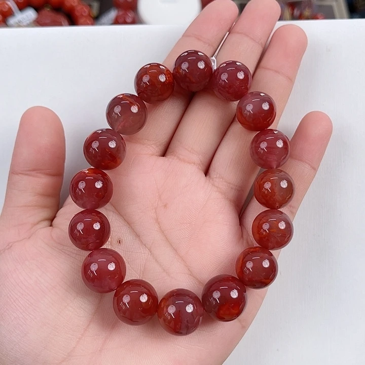 南红玛瑙未镶嵌瓦西牛血红圆珠单圈13mm