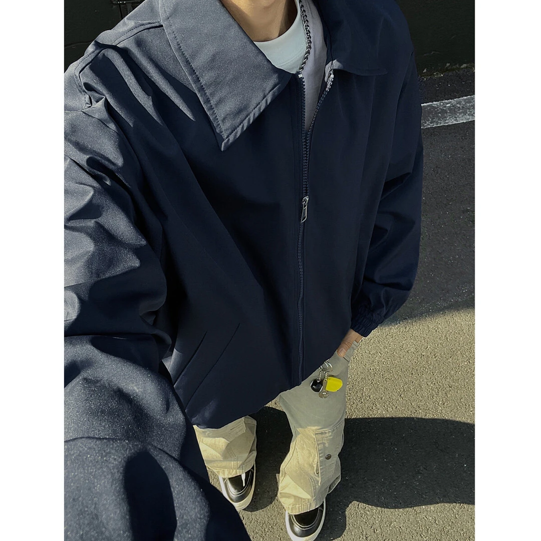 藏青色cleanfit夹克外套男款春秋季工装潮牌高级感休闲飞行员上衣