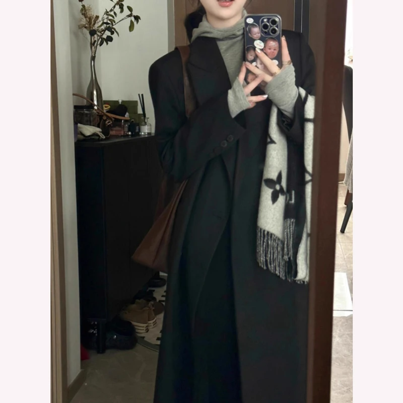 英伦风黑色毛呢大衣男款秋冬长款男女同款宽松韩系风衣正肩外套