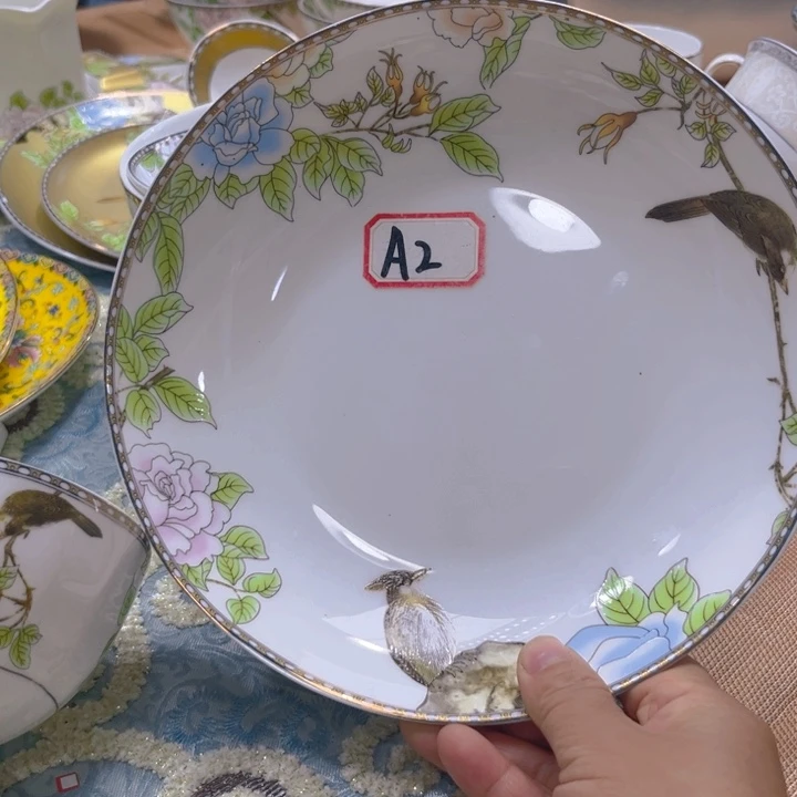 瓷片琴瑟和鸣八寸深盘微瑕四个