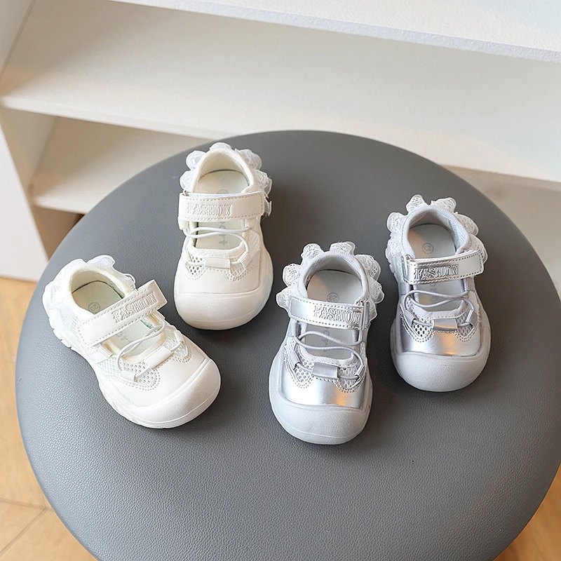 女童韩版甜美运动凉鞋2025夏季新款女孩魔术贴蕾丝花边玛丽珍网鞋