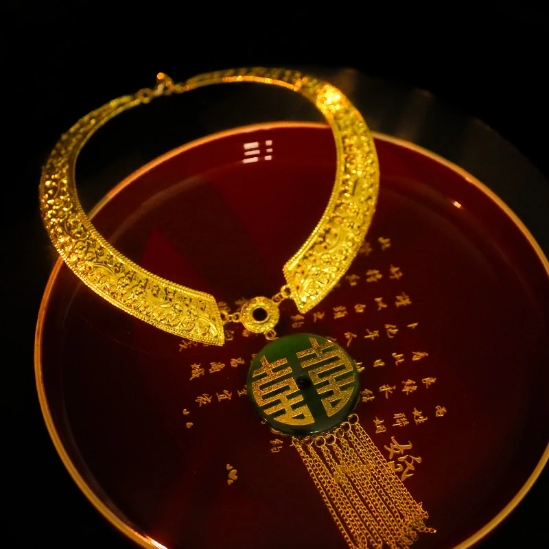 合金项链 中式婚礼新款合金玉石手工新颖项圈新娘汉服传统首饰091