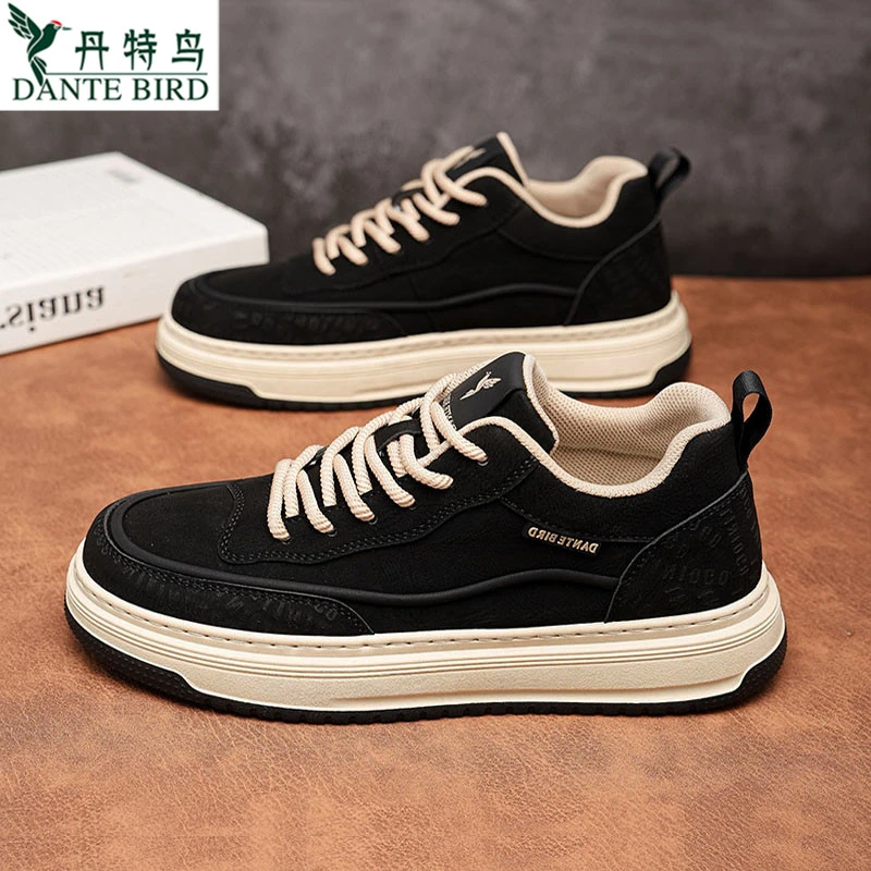 丹特鸟男鞋2025秋冬季新款英伦休闲板鞋运动黑色加绒保暖潮鞋厚底商品图