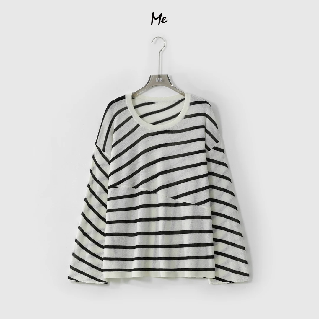 ME【斜裁海魂罩衫】天丝亚麻混纺斜裁工艺显瘦百搭针织衫MESS4678