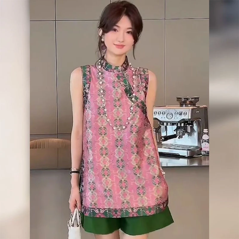 新中式国风女装提花上衣2025夏季新款高级感复古洋气衣服唐装马甲