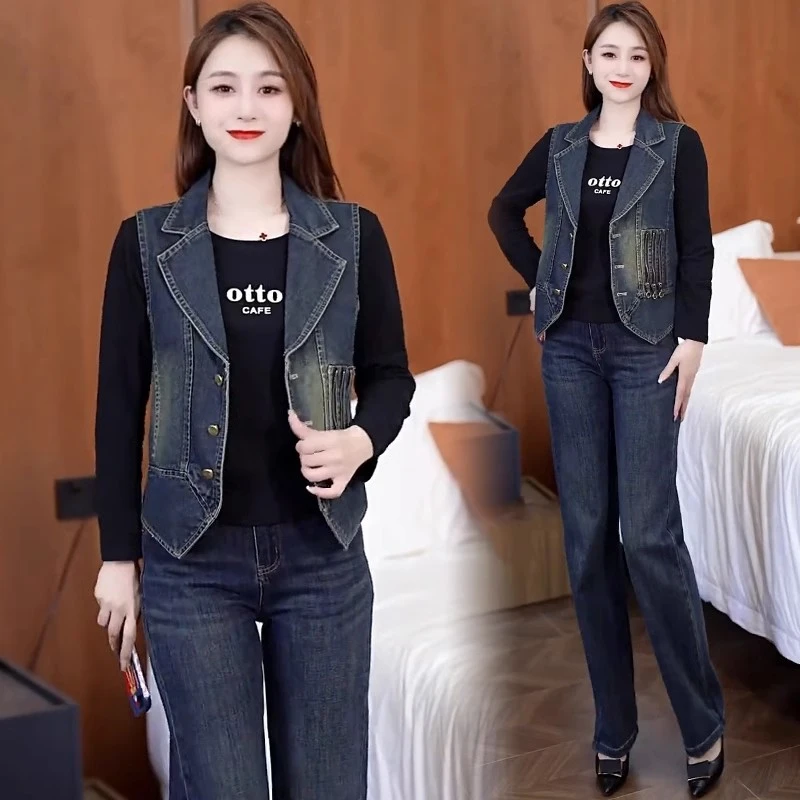 时尚牛仔马甲女2025春季新款洋气显瘦无袖上衣百搭复古坎肩背心潮