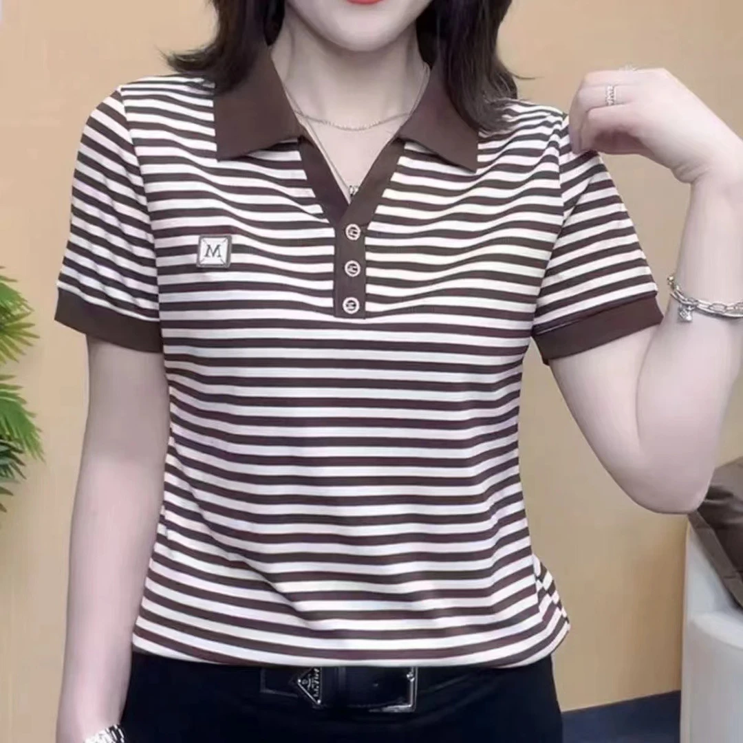 2025高档妈妈装短袖T恤夏季新款休闲百搭上衣女洋气减龄显瘦小衫