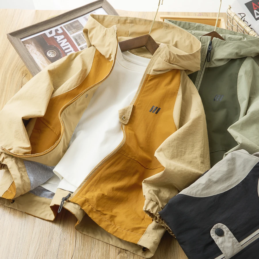 儿童撞色连帽外套2025春季新款中大童防风拉链衫冲锋衣6755