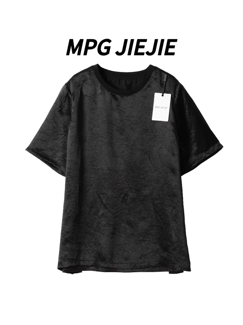 MPG JIEJIE【冰皮T】春夏大码黑色正肩冰凉醋酸T恤