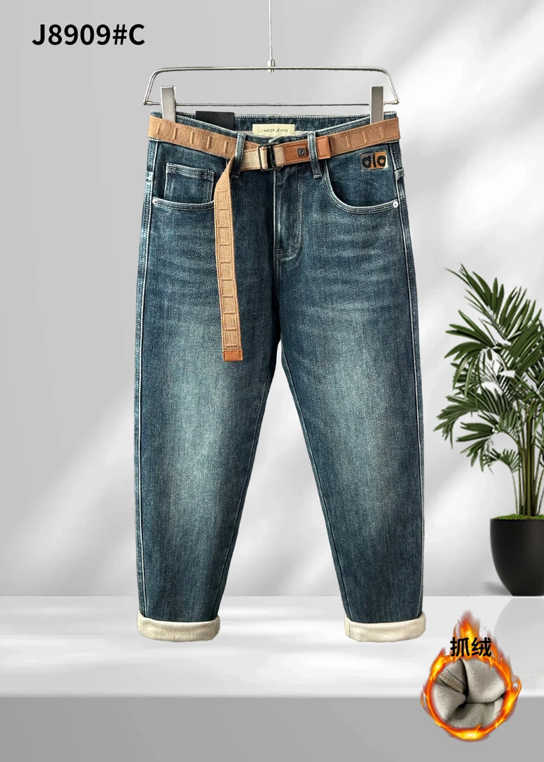 005-冬季新款上市牛仔裤男士宽松锥形百搭加绒保暖潮流