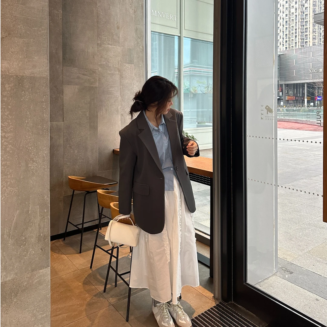 【xixi】韩系中长款宽松气质时尚百搭休闲外套