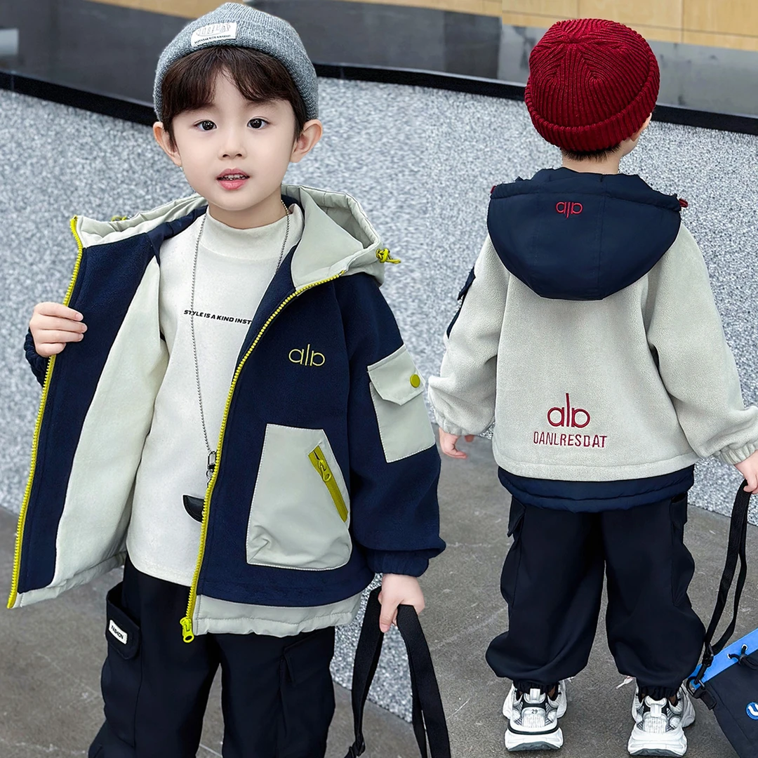 童装男童加绒外套春秋季加厚儿童秋冬2025新款帅气男孩奥粒绒风衣