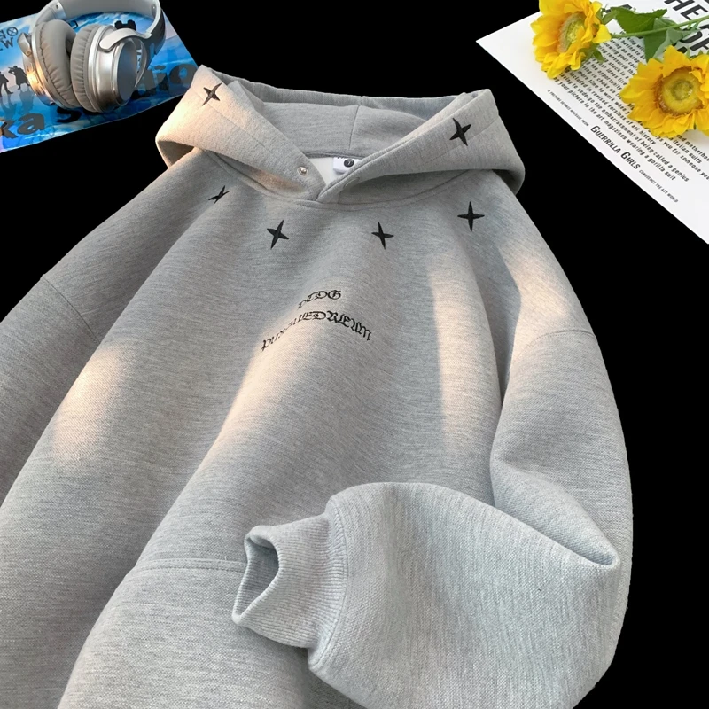 BBXX 秋冬重磅600g美式刺绣连帽卫衣男宽松加绒加厚慵懒帽衫外套