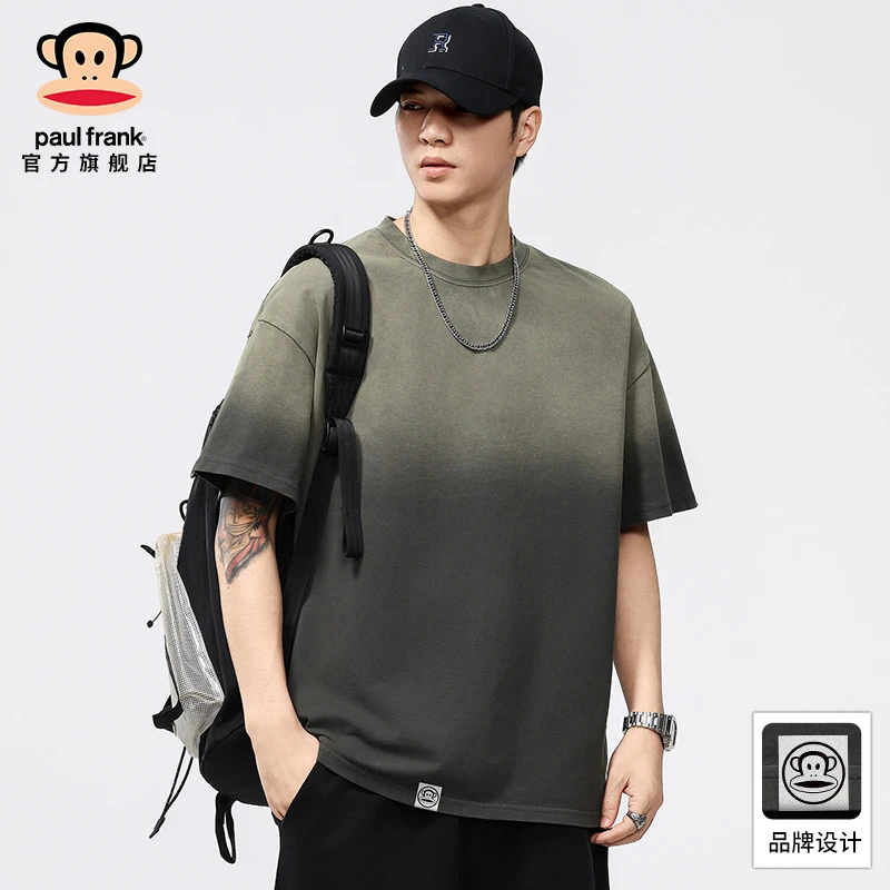 Paul Frank/大嘴猴美式重磅T恤男士夏季薄款纯棉渐变休闲短袖上衣