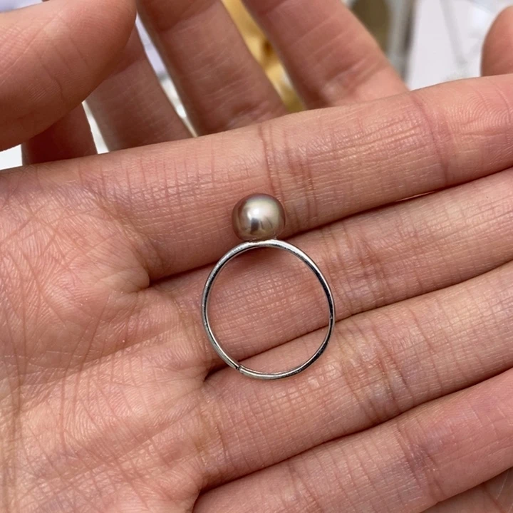 淡水珍珠香芋紫馒头珠戒指7.5m银S925镶嵌