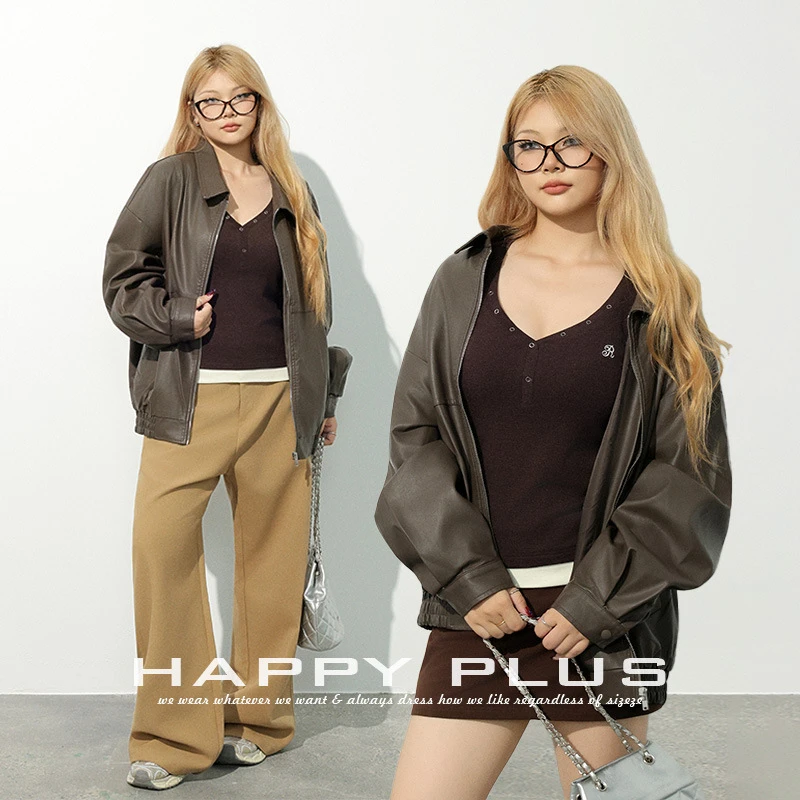 大码女装早秋美式工装棕色皮衣外套女秋季2025新款爆款高级感夹克