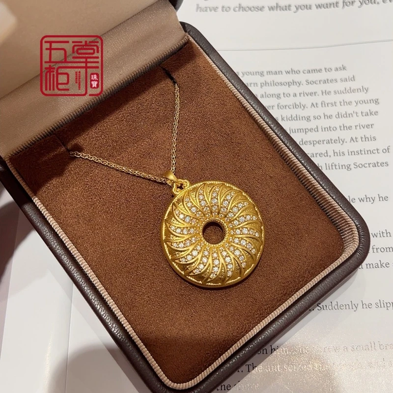 【水贝黄金】足金999时来运转黄金吊坠莫桑石小众设计