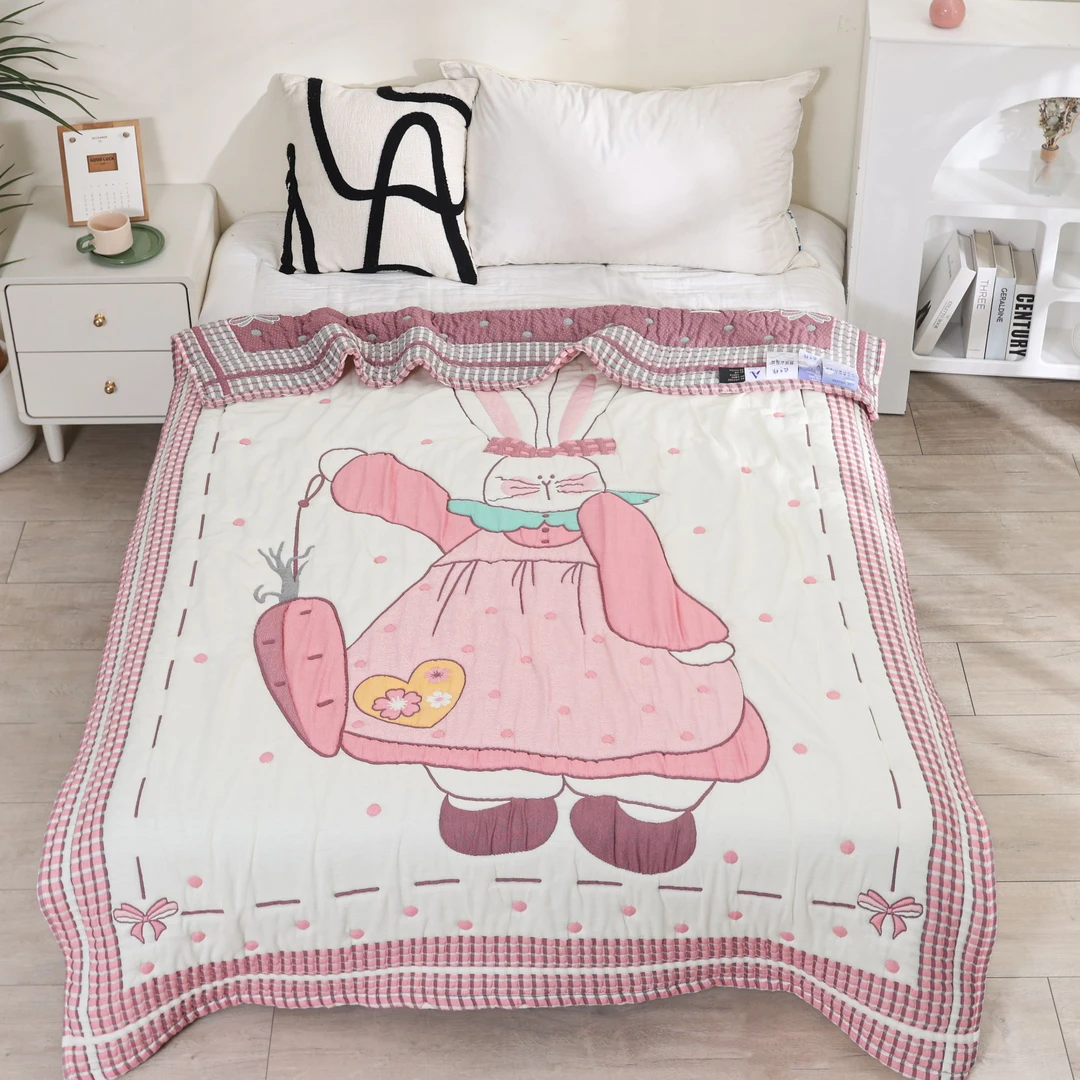 【居家兔】150*200  A类全棉纱布云朵泡芙被