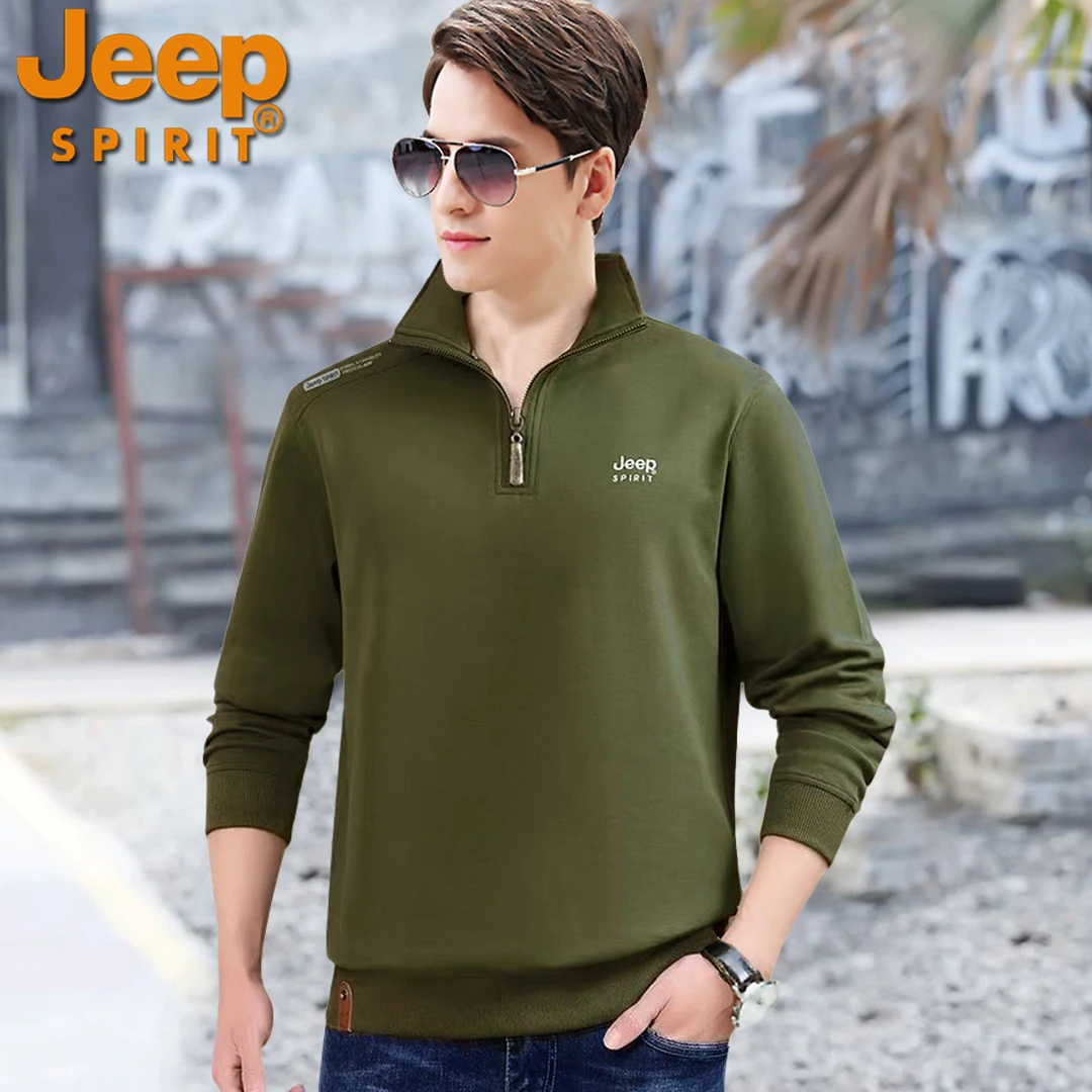 JEEPSPIRIT纯翻领御寒卫衣男秋冬新款运动宽松大码立领休闲上衣
