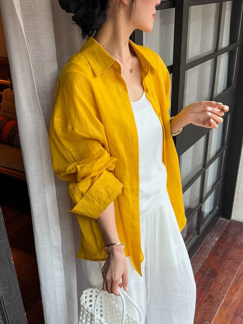 8068POLO领苎麻防晒衬衫女欧洲站2025早春新款欧货女装时尚洋