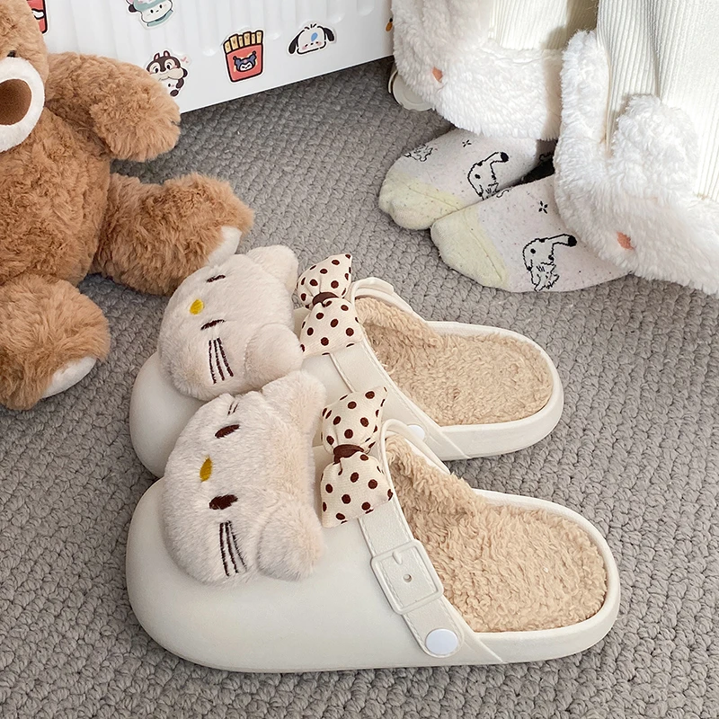 女可爱风包头拖鞋子女款秋冬拖鞋加绒棉拖鞋卡通平底