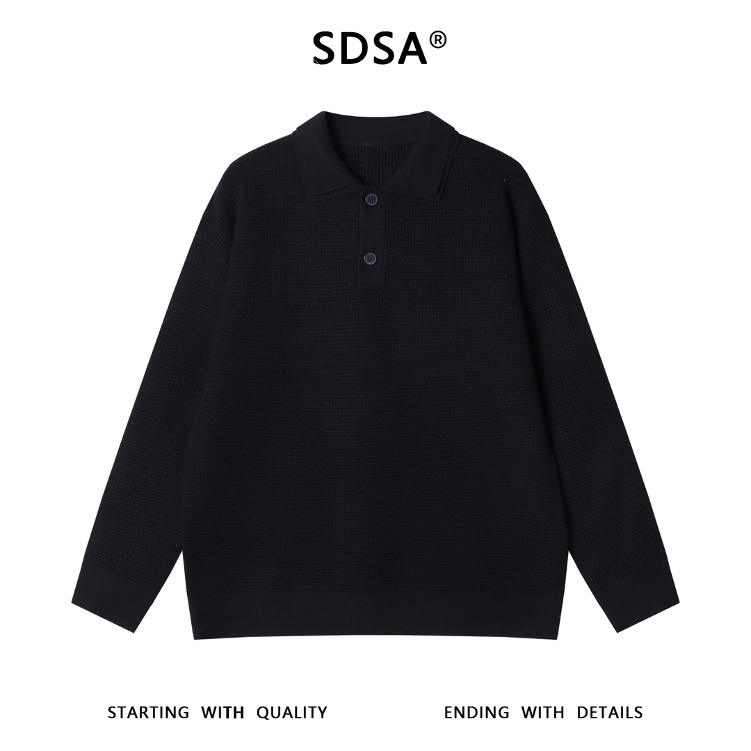 SDSA男士秋冬新款痞帅男装韩版纯色双层polo领针织衫百搭套头毛衣