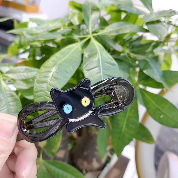 B597黑色猫咪蝴蝶扭扭夹