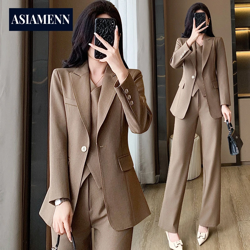 品牌职业西装套装女秋冬2025新款高级感气质马甲三件套西服工作服