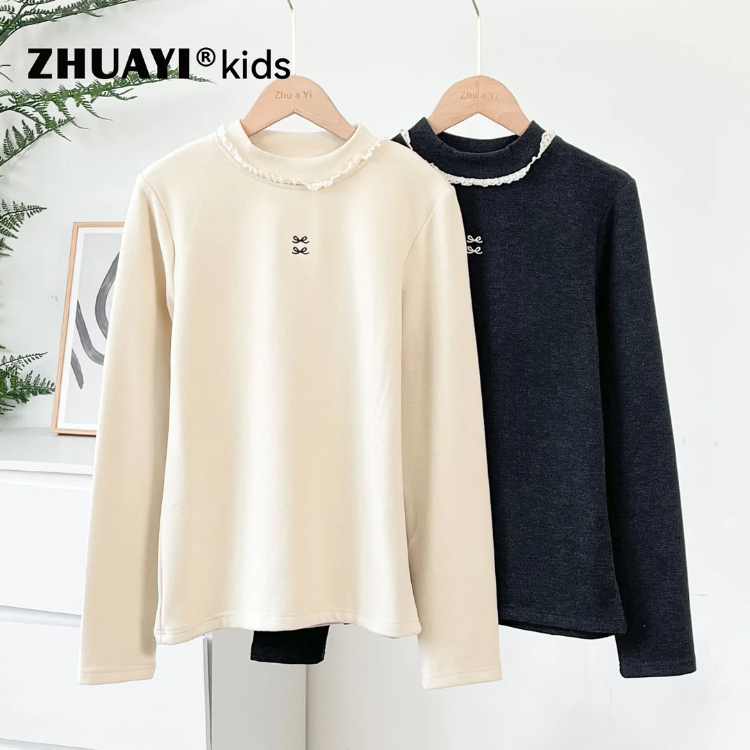 女大童蕾丝花边领打底衫软糯保暖秋冬内搭上衣百搭T恤(25401311)7