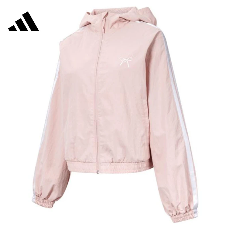 Adidas阿迪达斯女子户外拒水蝴蝶结运动休闲连帽夹克外套JY7592