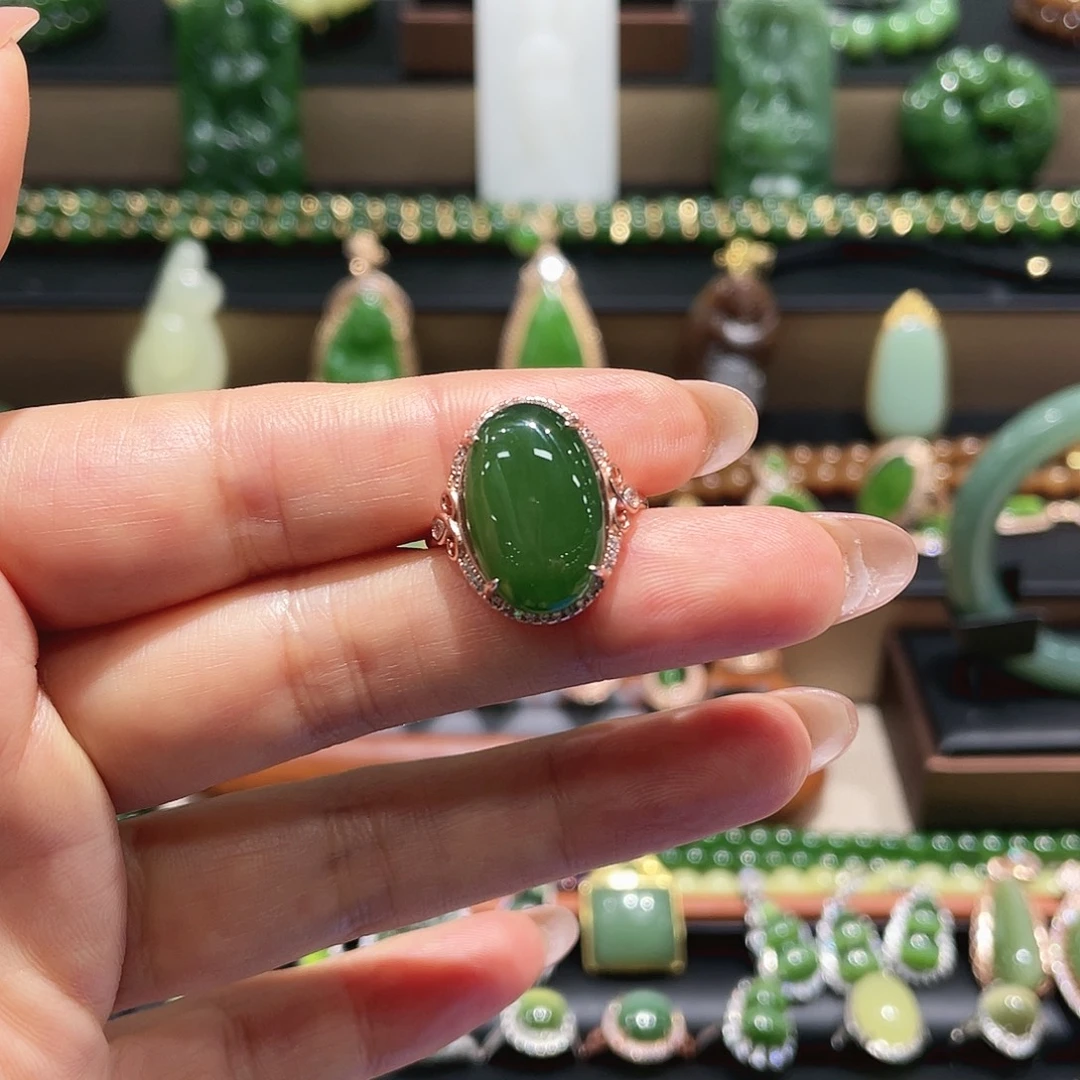 和田玉银S925镶嵌戒指