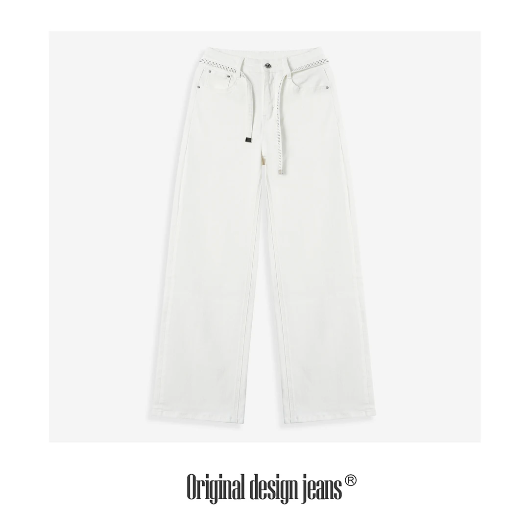 柯比琳2025新款腰带设计遮肉显瘦弹力直筒牛仔裤  98972