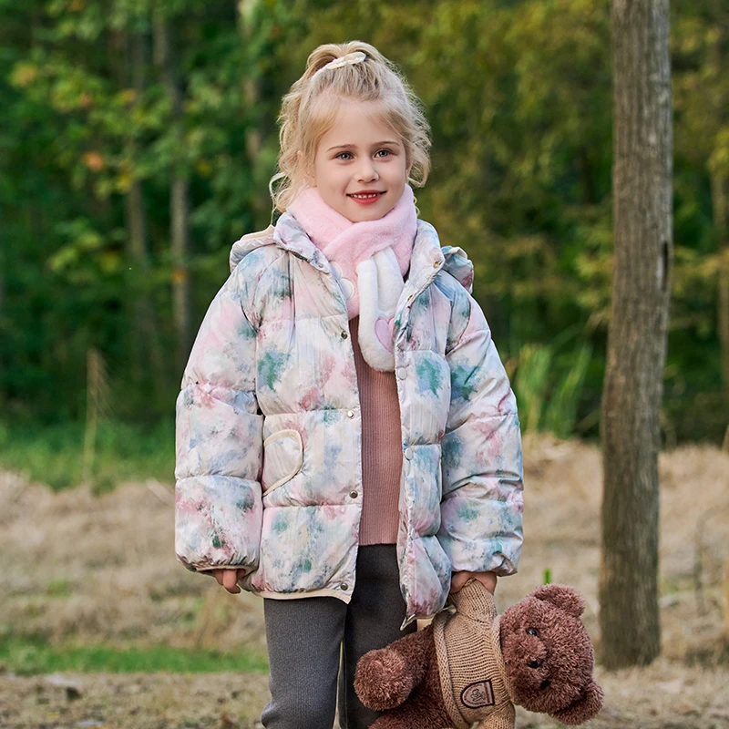 MOMOCO冬季新款女童潮流百搭洋气女宝宝花色羽绒服75830103001