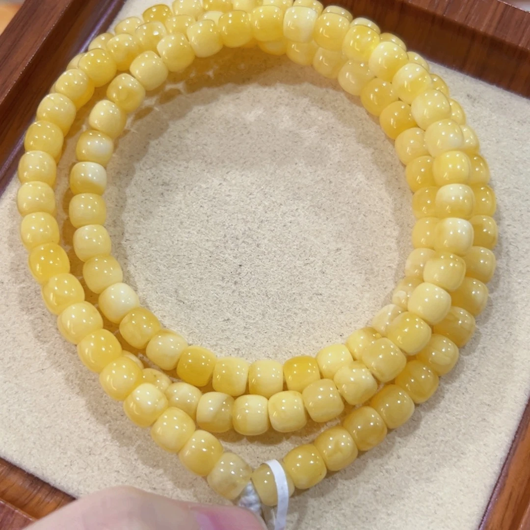 旅***途蜜蜡未镶嵌手链7m浓蜡金白妖花