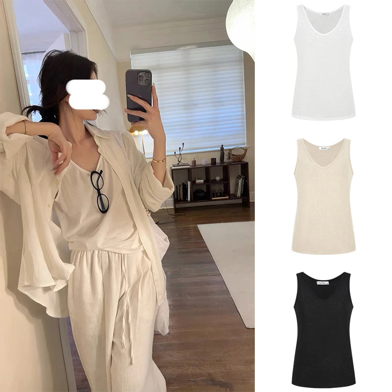 Moses Queen/魔西女王棉麻吊带背心女内搭宽松遮肚子打底无袖上衣