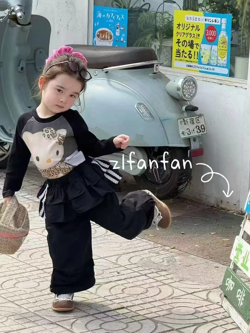 2025秋季新款韩系kt猫上衣+假两件休闲裤两件套63019