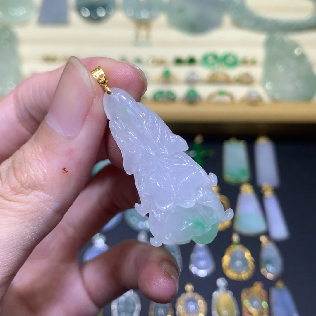 翡翠18K金镶嵌吊坠(不含链)