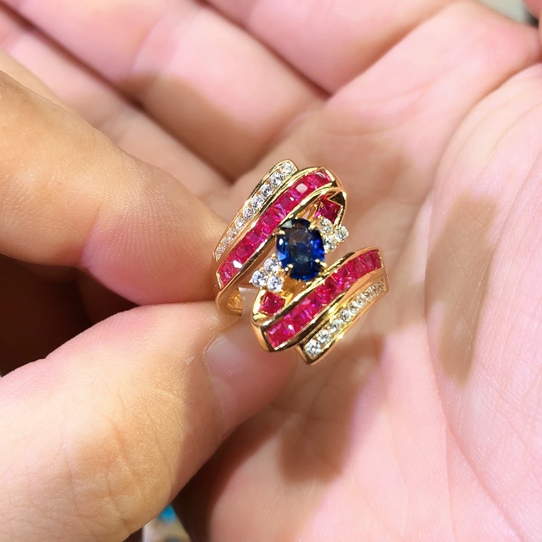 蓝宝石银S925镶嵌戒指