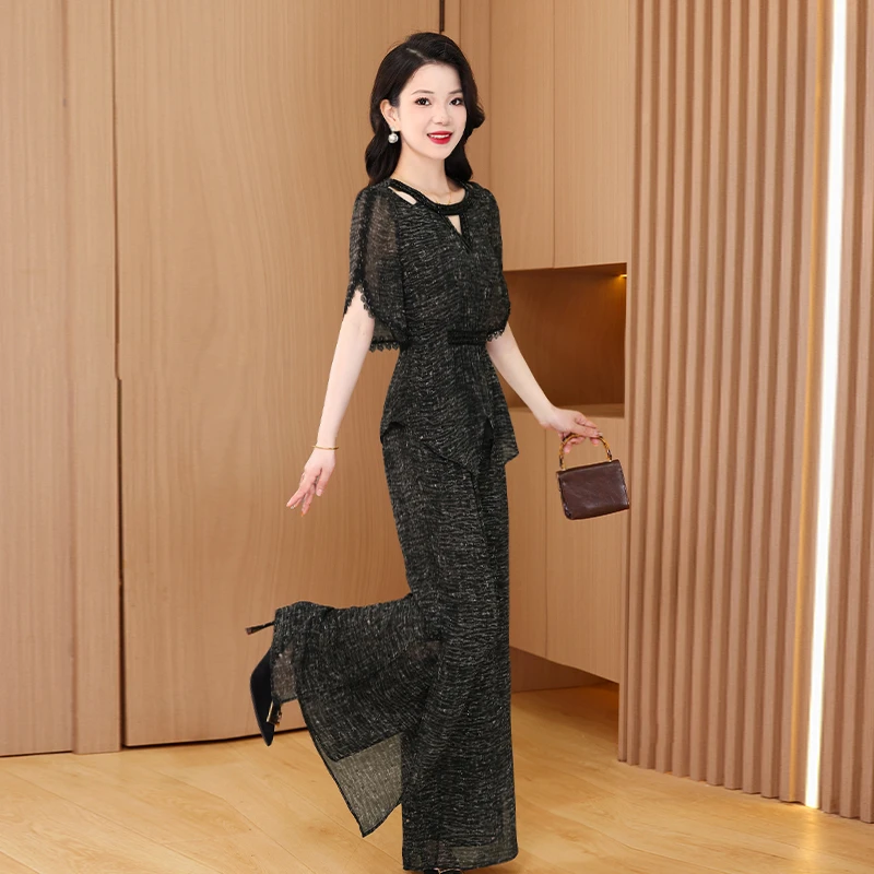 【两件套】26401梦晚夏季气质轻奢时尚大气休闲修身显瘦套裤-XZY